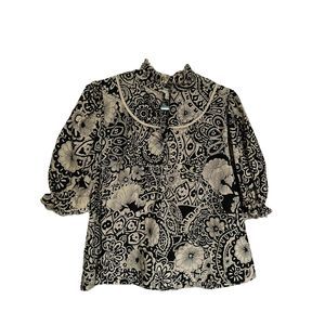 NWT Umgee 3/4 Sleeves Ruffled Neck Floral Pattern Peasant Blouse Size L
